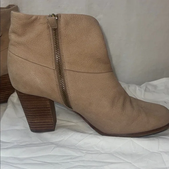 Cole Haan Beige Leather Ankle Booties with Stacked Heel - Picture 3 of 11